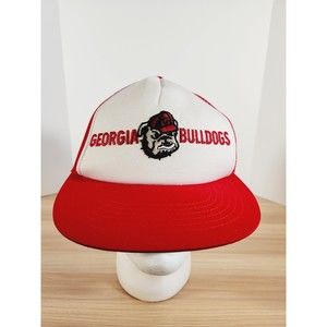 Vtg Georgia Bulldogs Mesh Foam Snapback Trucker Cap Hat‎ Embroidered Red White
